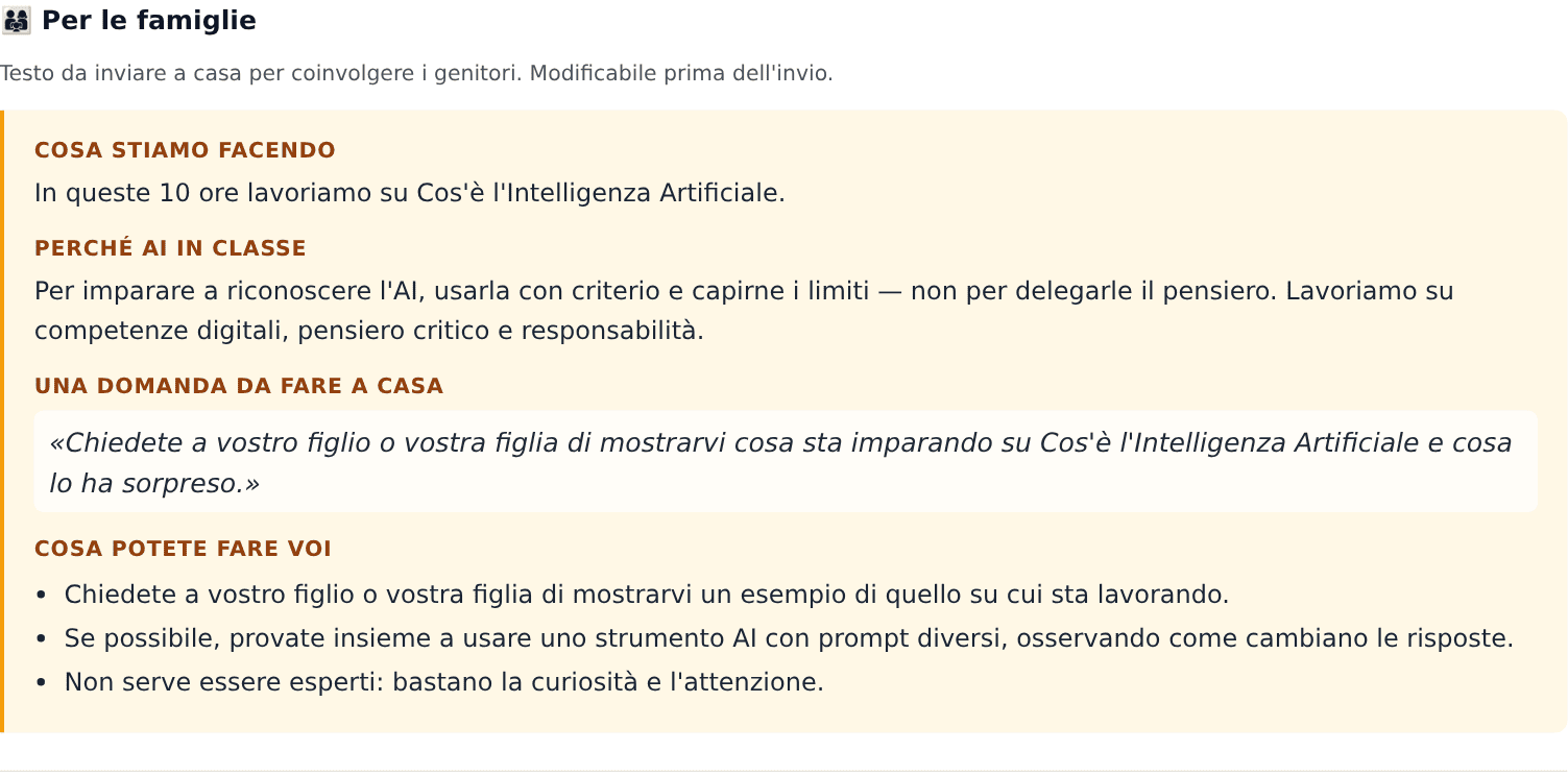 Blocco Per le famiglie con testo informativo per i genitori